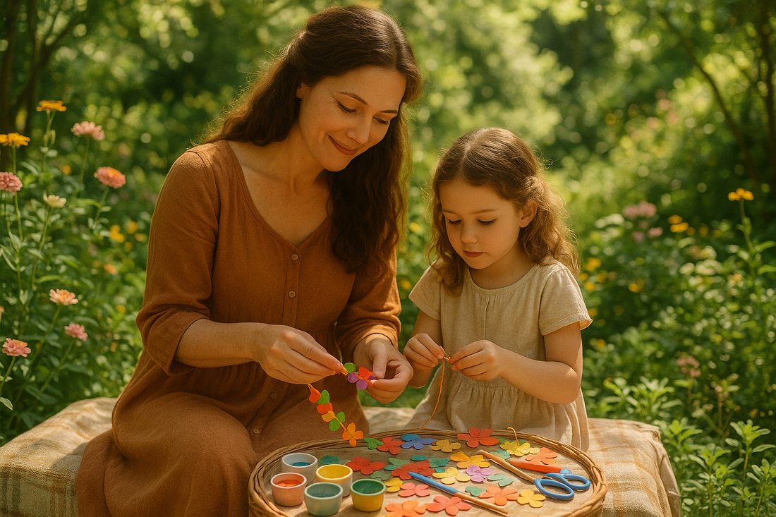 Mother and daughter crafting 