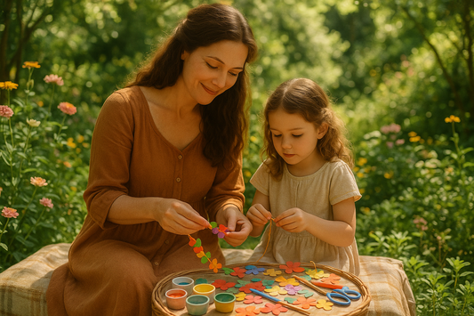 Mother and daughter crafting 