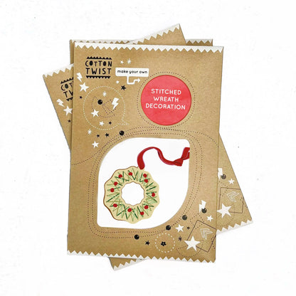 Cotton Twist craft kit for making a stitched wreath decoration on a white background