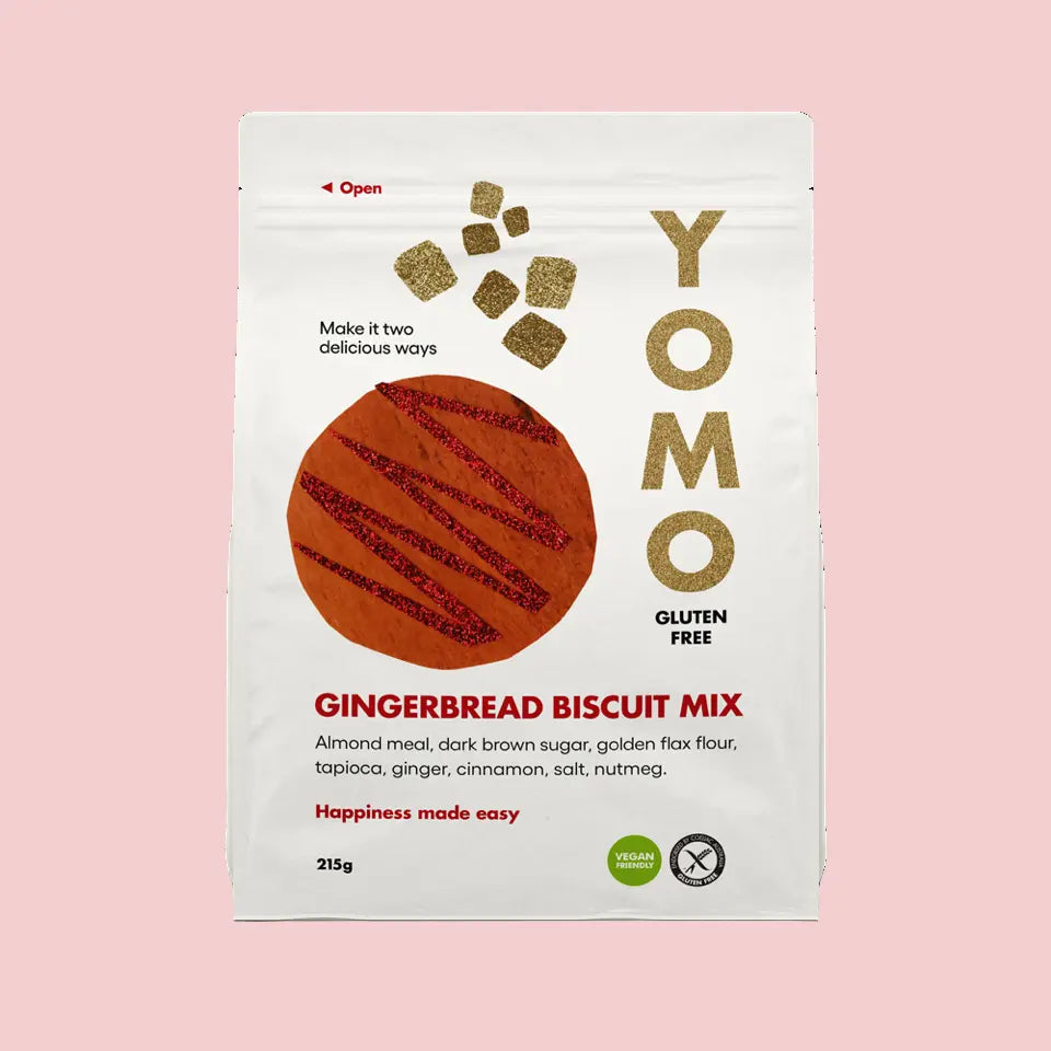 YOMO Gingerbread Biscuit Mix packaging on a white background